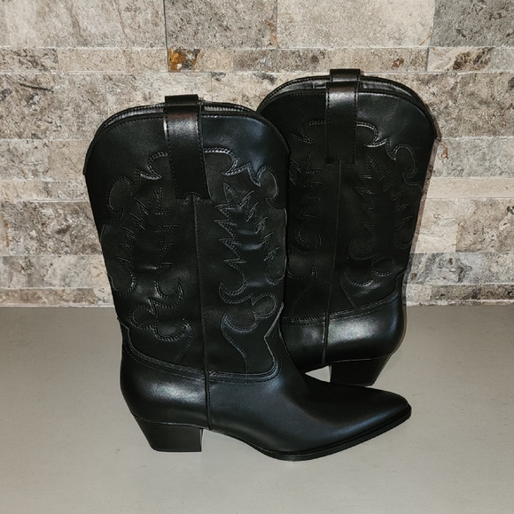 Zara Shoes - Zara Brand New Black Western  Faux Leather Boots